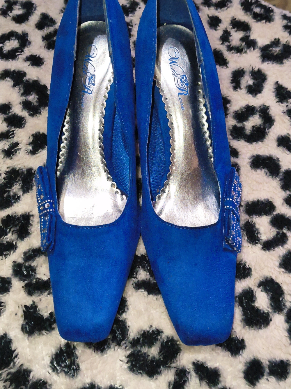 Wild Rose Cobalt Blue Suede Pumps with Bow Accent